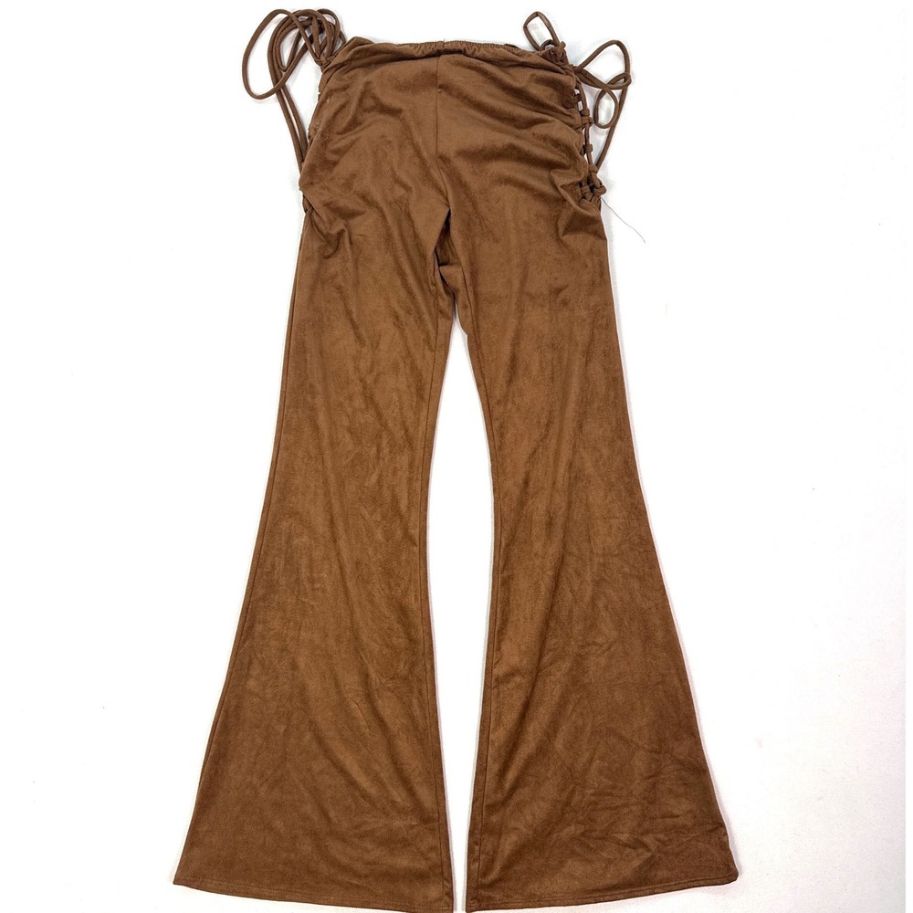 Windsor Brown Faux Suede Lace Up Flare Pants Womens Small EP8270-BROWN NWT
